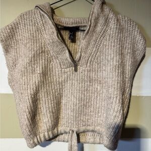 Forever 21 Beige Half-Zip Cowl Sweater Vest